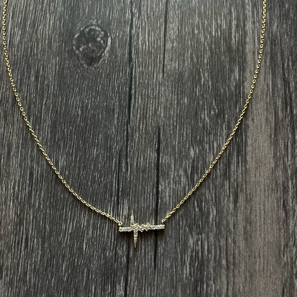 Gold Heartbeat Necklace with Crystal Accents